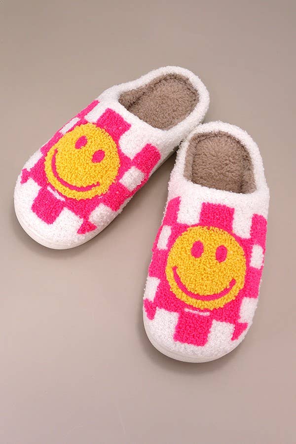Pink checkered smile yellow face slippers 40SP014