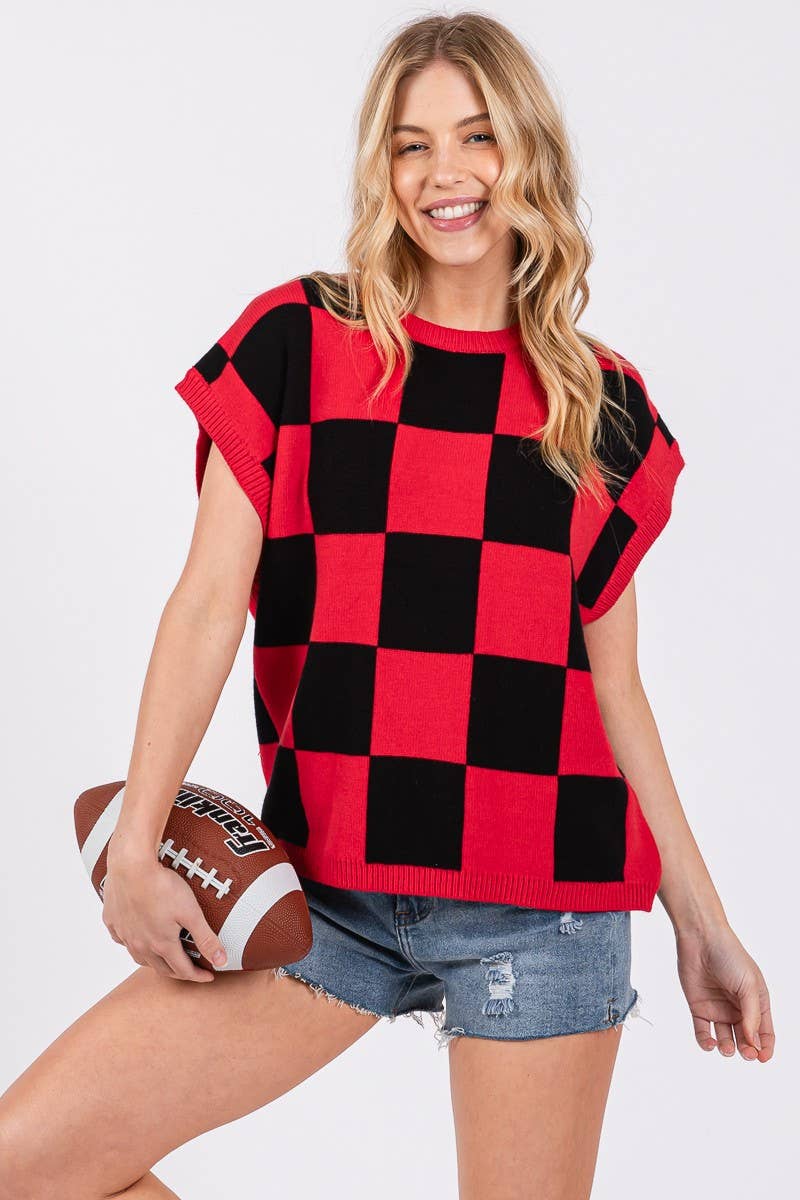 Checkered Knit Sleeveless Game day Top-CKSGD