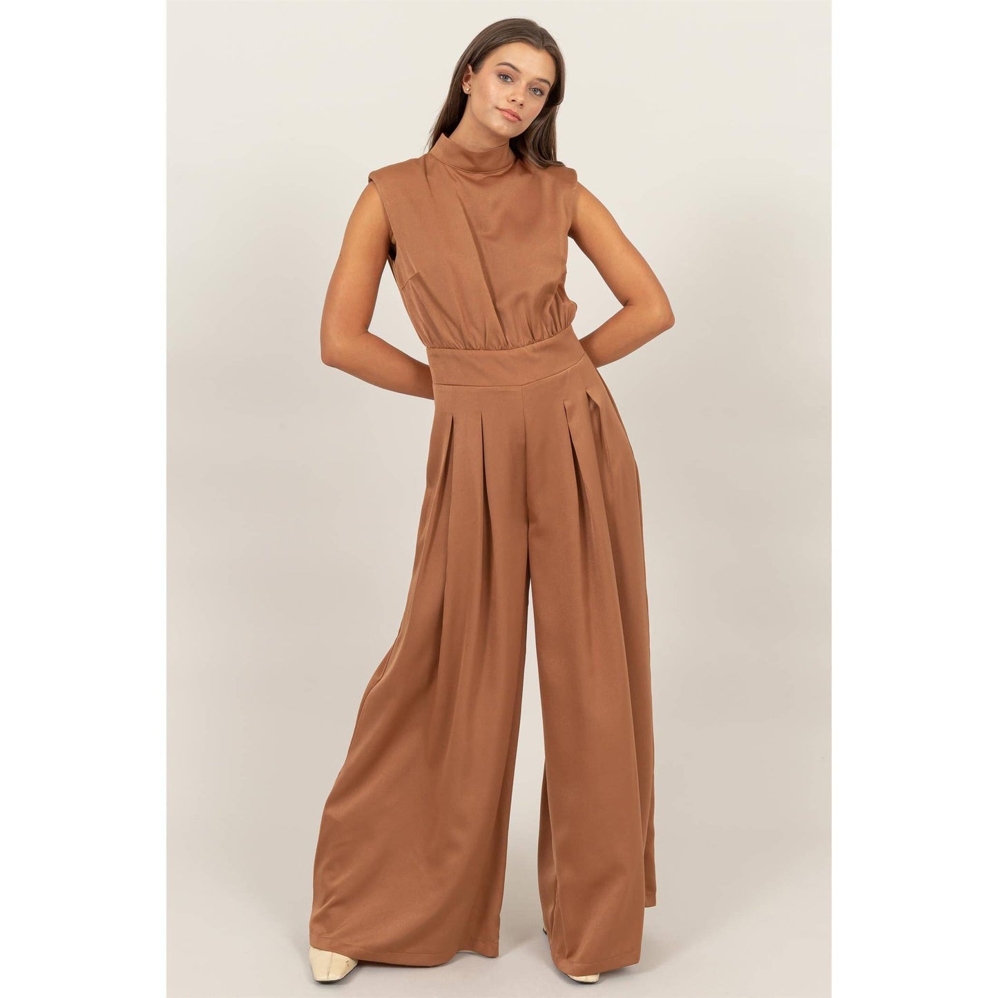 SLEEVELESS WIDE LEG SATIN JUMPSUIT HF24G072-