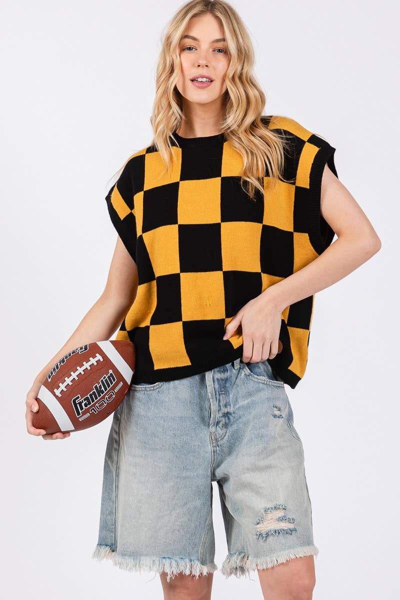 Checkered Knit Sleeveless Game day Top-CKSGD