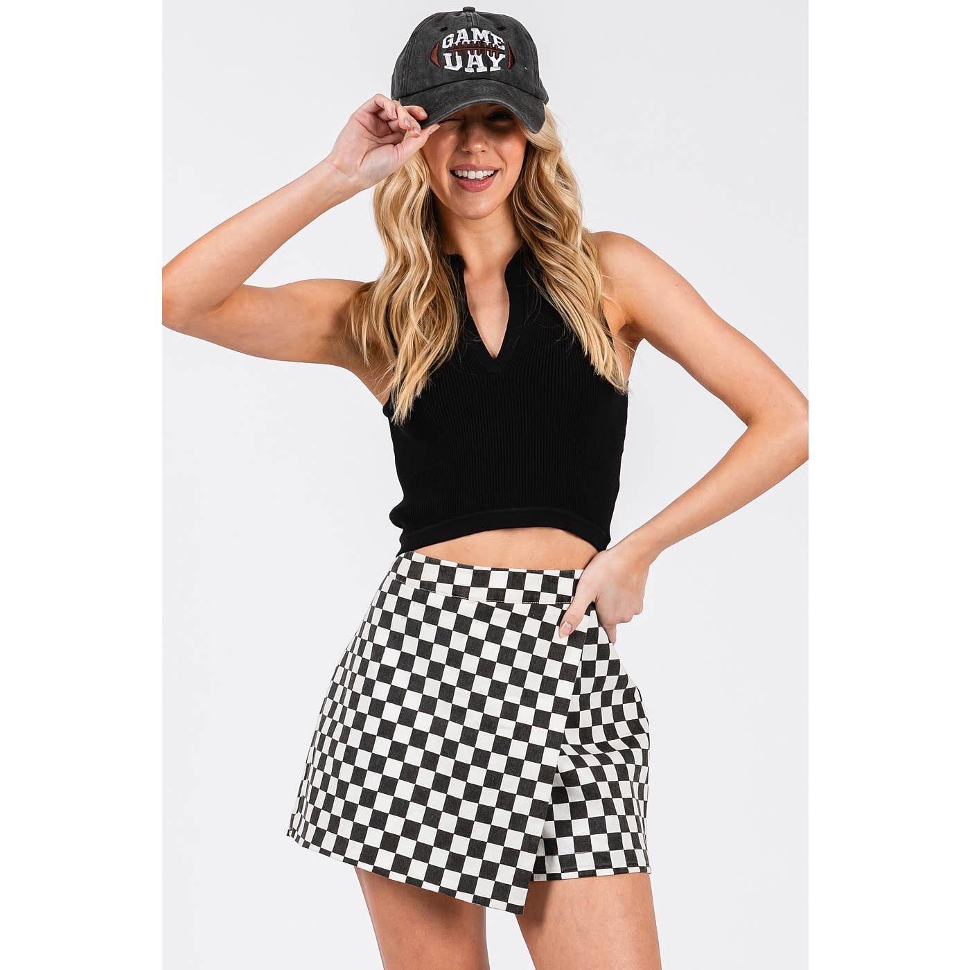 GAME DAY CHECKERED OVERLAY WRAP FRONT MINI SKORT-GDCOW