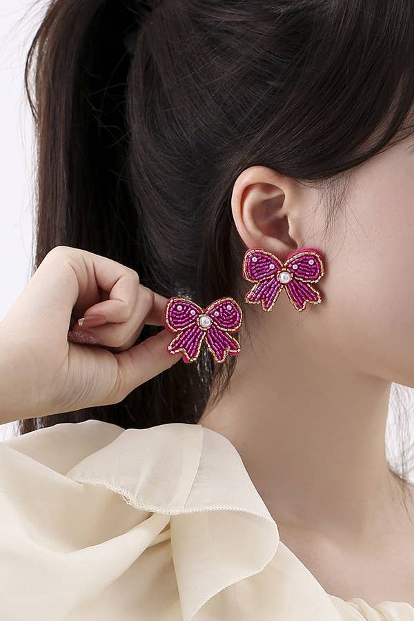 SEED BEAD BOW RIBBON BEADED EARRINGS 40E313