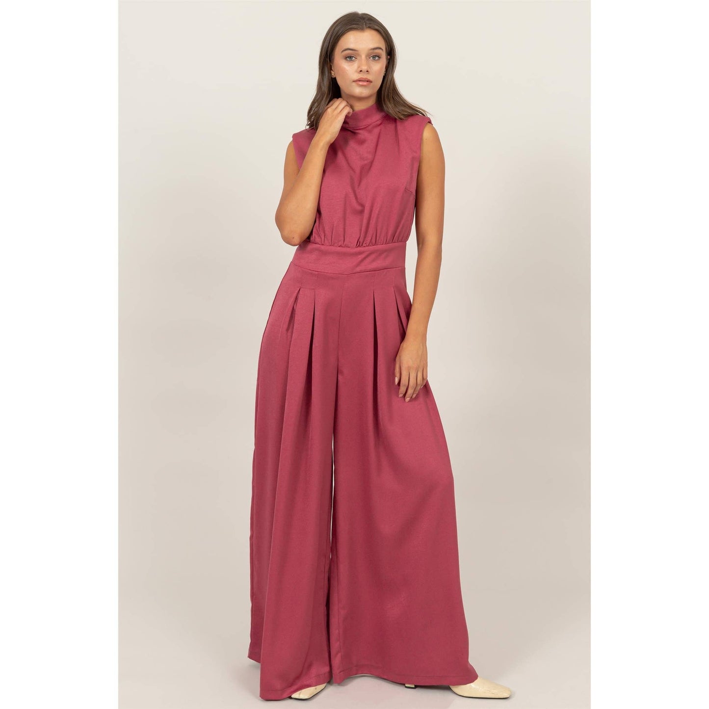 SLEEVELESS WIDE LEG SATIN JUMPSUIT HF24G072-