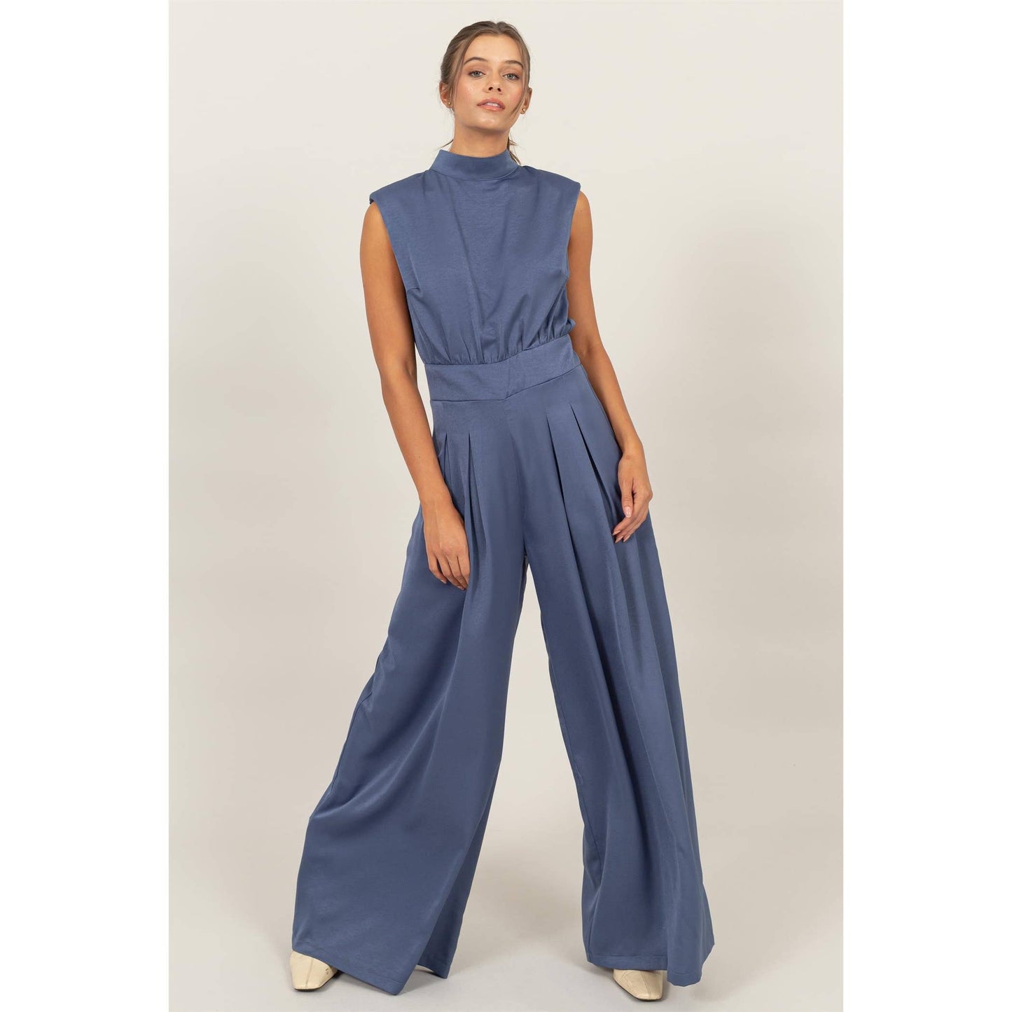 SLEEVELESS WIDE LEG SATIN JUMPSUIT HF24G072-