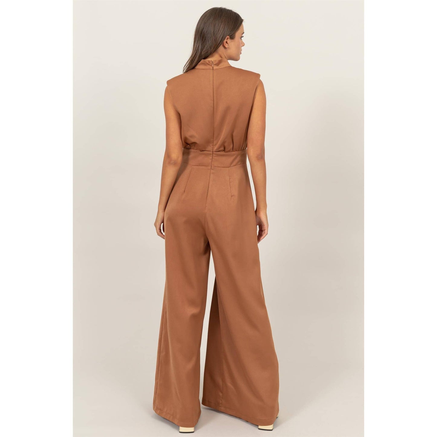 SLEEVELESS WIDE LEG SATIN JUMPSUIT HF24G072-