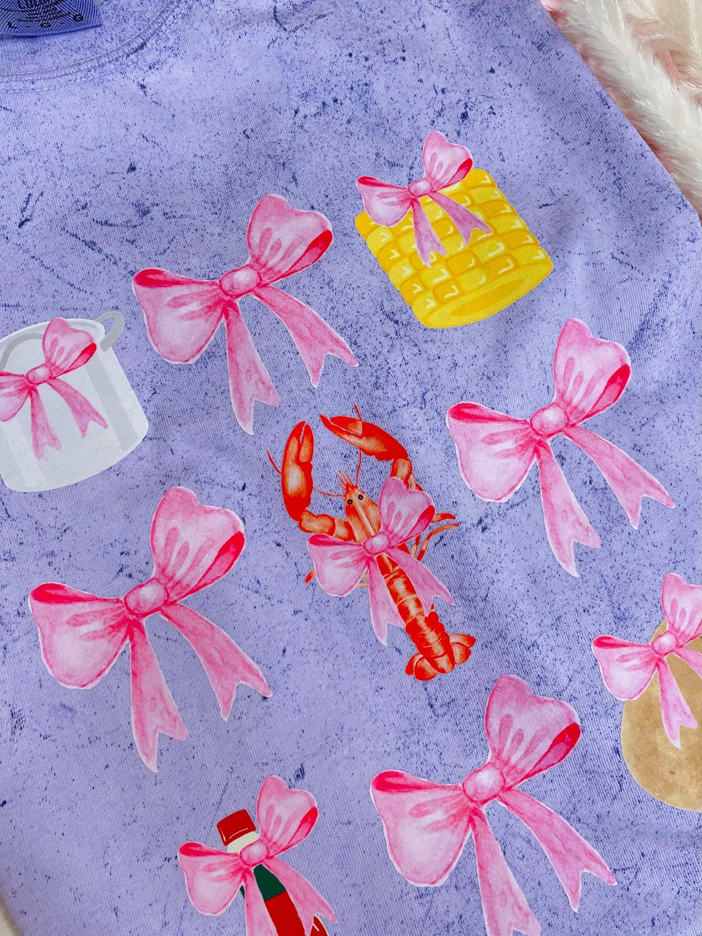 CRAWFISH BOIL ESSENTIALS AND PINK BOWS T--SHIRT