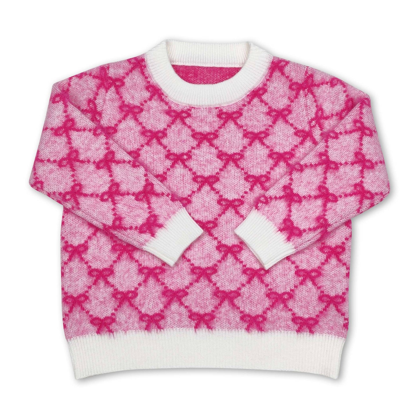 Pink bow cotton kids girls winter sweater 0686