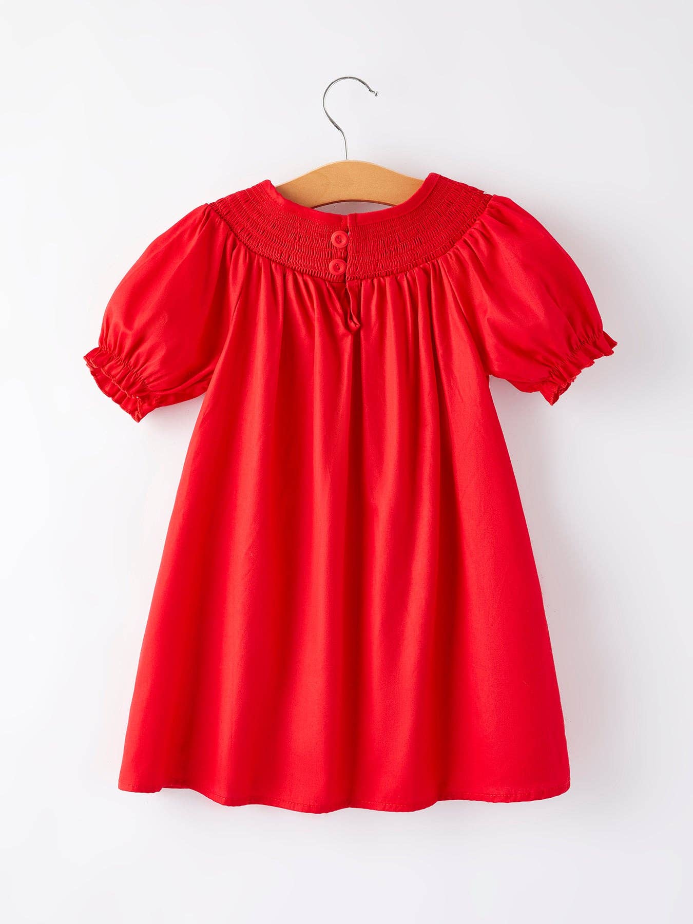 ✅Girls Bow Smocking Embroidered Red Dress DRG42836