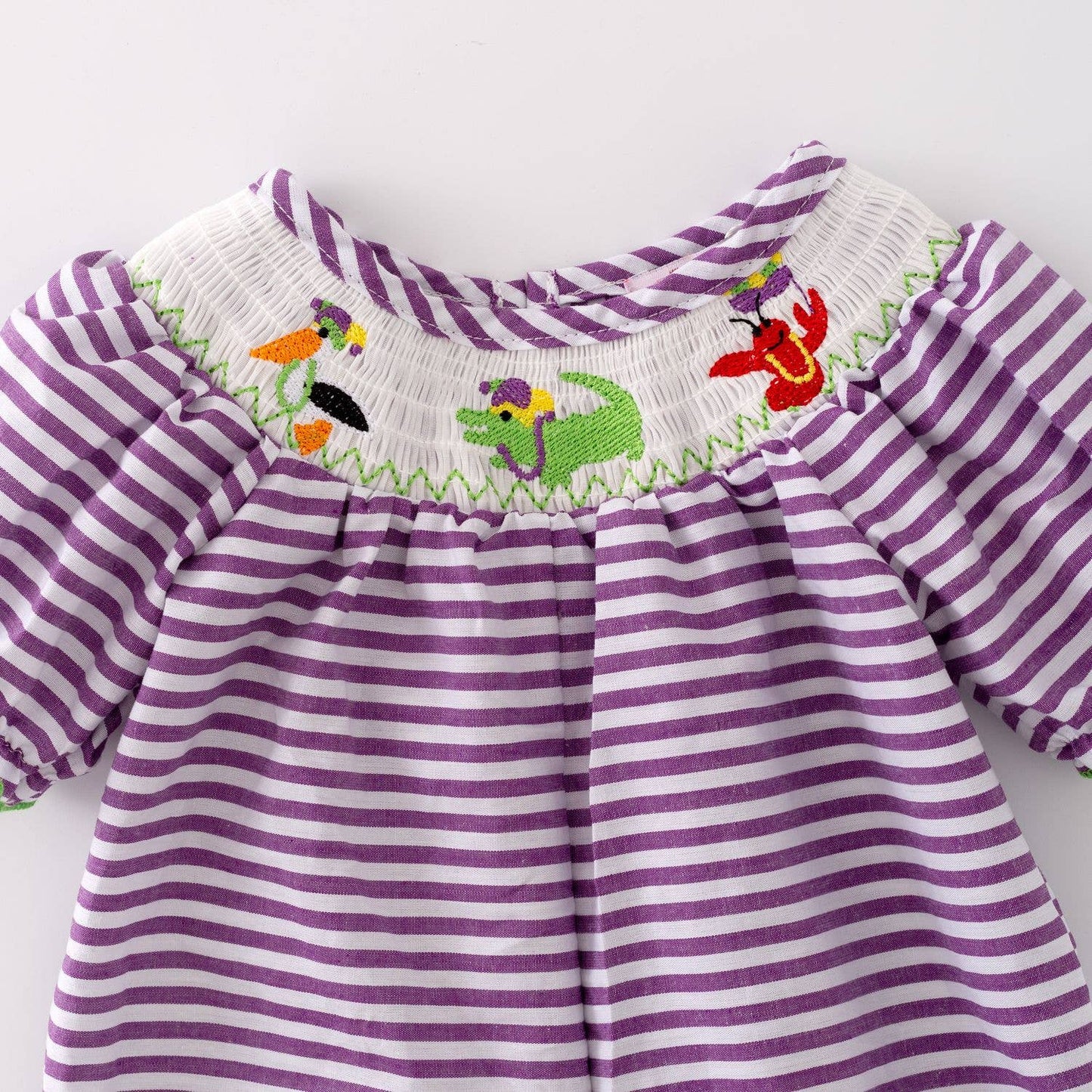 Mardi Gras Smocked Baby Romper 47606