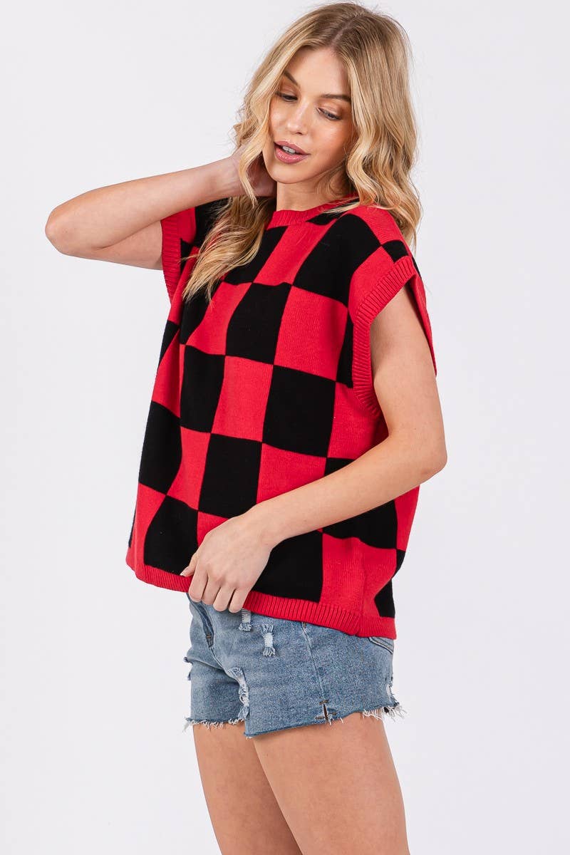 Checkered Knit Sleeveless Game day Top-CKSGD