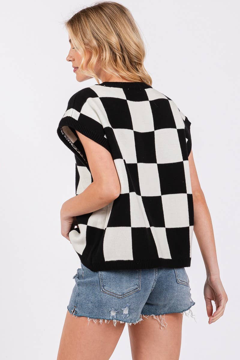 Checkered Knit Sleeveless Game day Top-CKSGD