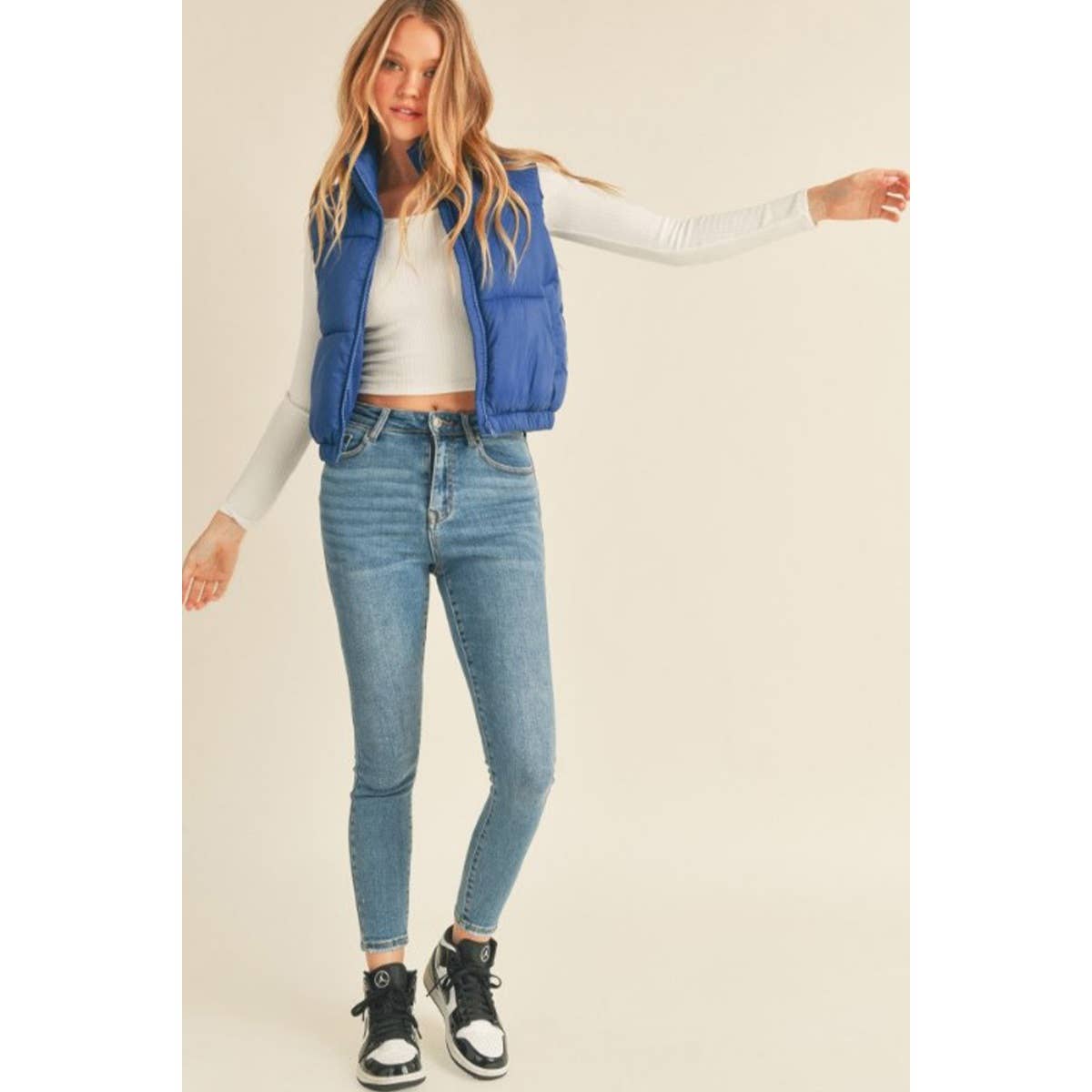 Nylon High Neck Faux Down Puffer Vest GUJC-792