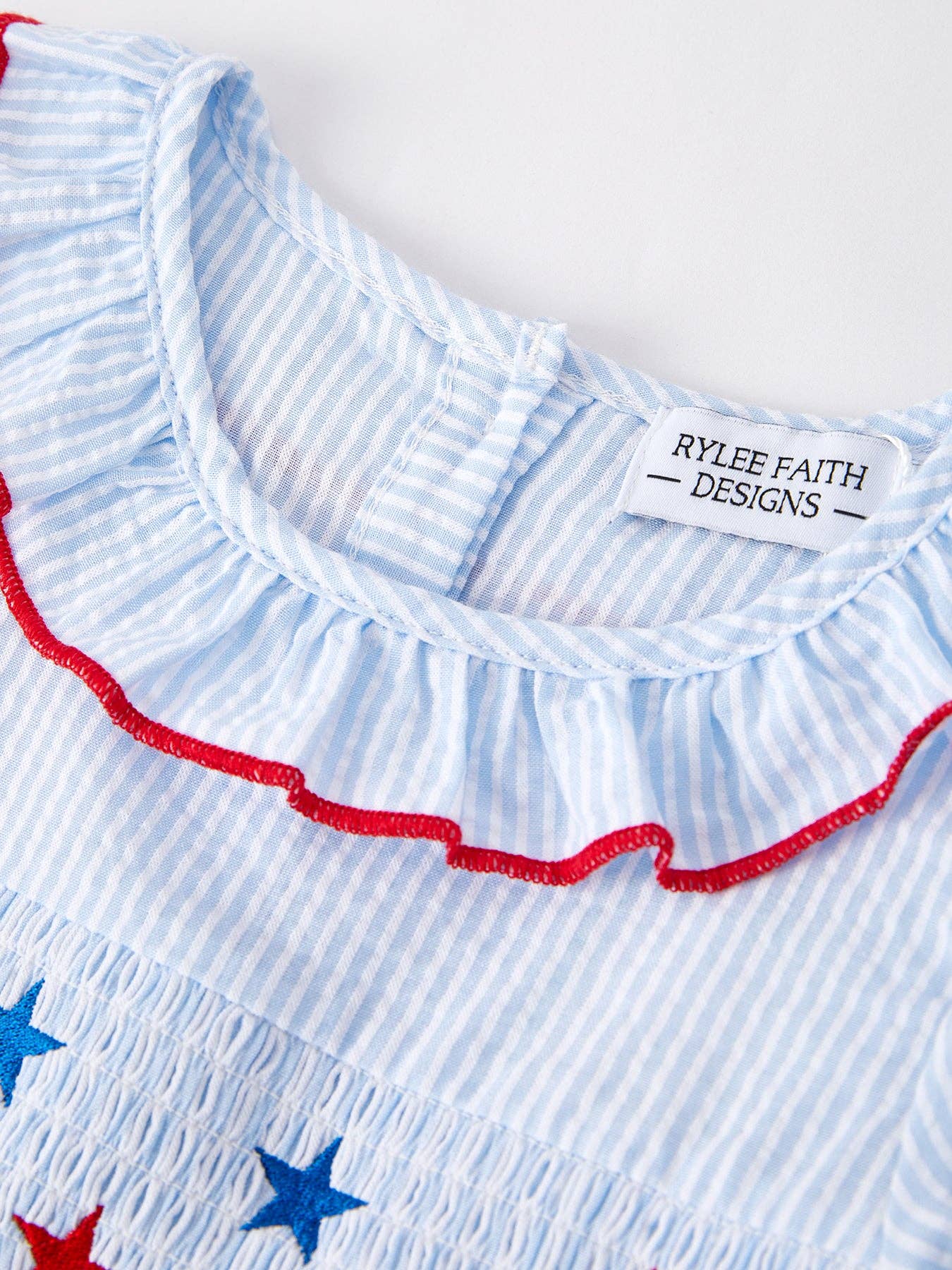 4th of July Girl’s Smocking Star Embroidered Dress DRG511