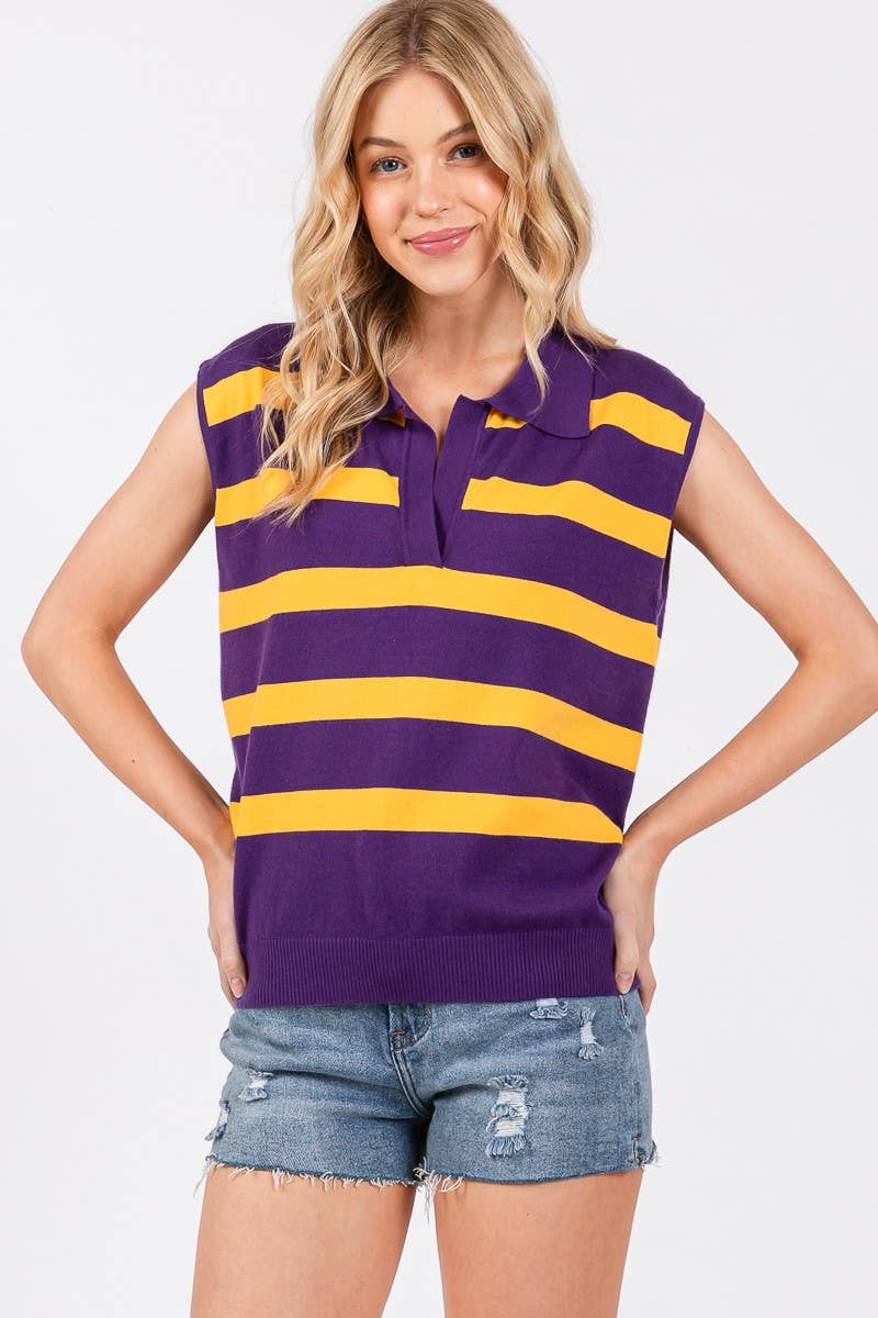 STRIPED SLEEVELESS SWEATER TOP- SSST2