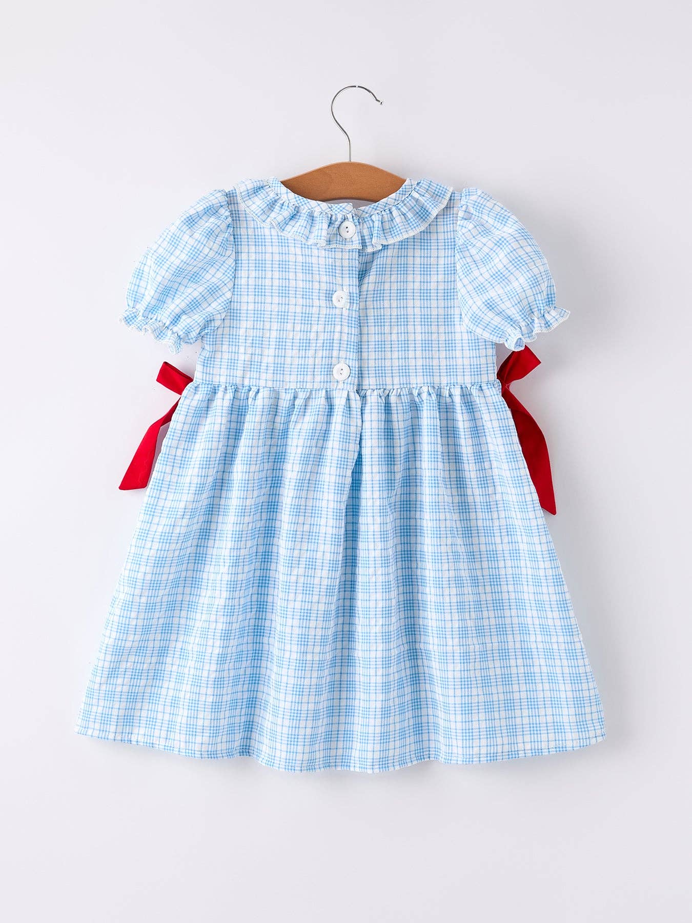 Back to School Blue Plaid Girls Cotton Dress Apple Embroidery DRG52471
