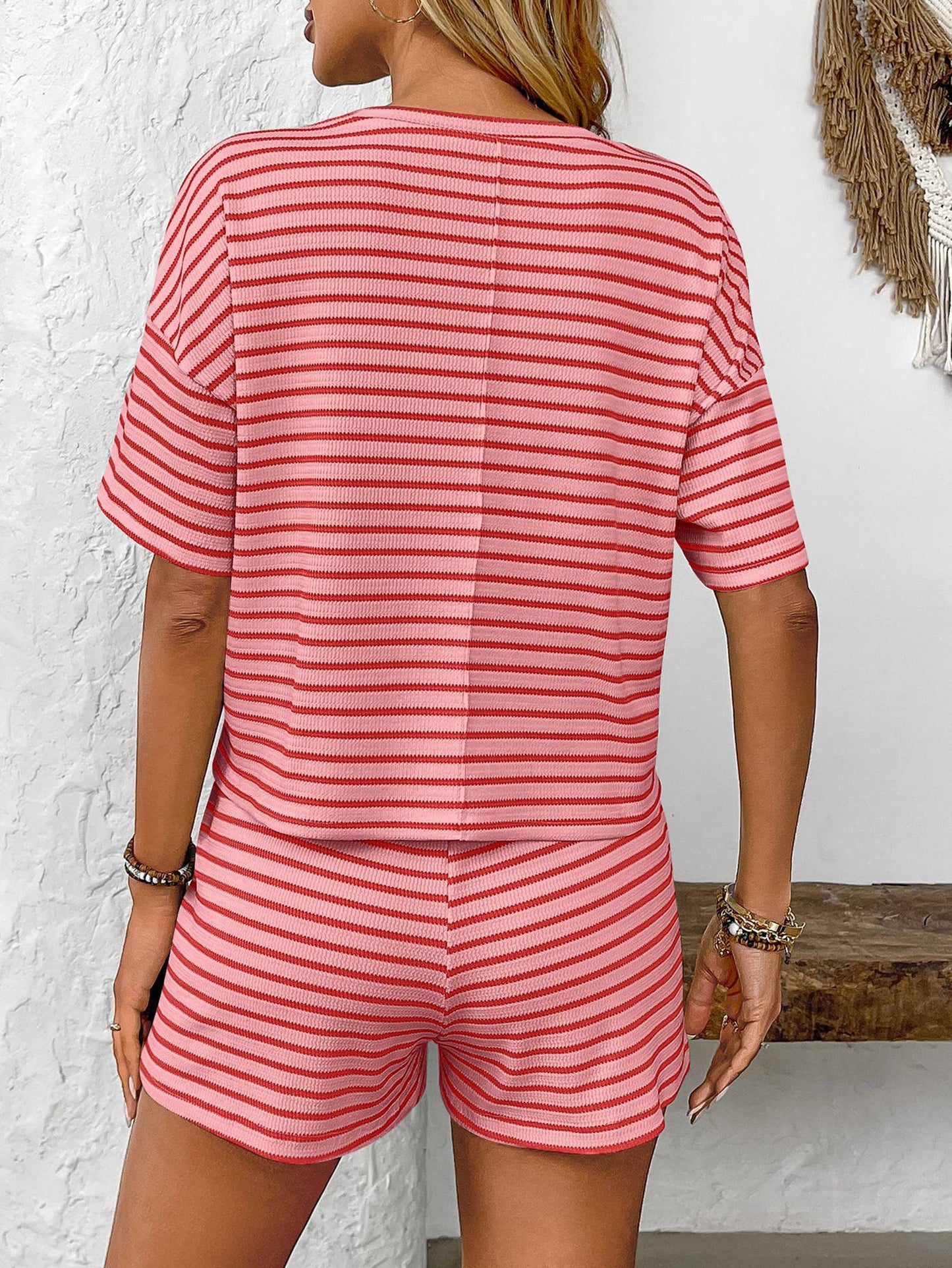 Knitted Striped Fashionable Casual Shorts Set FRAX