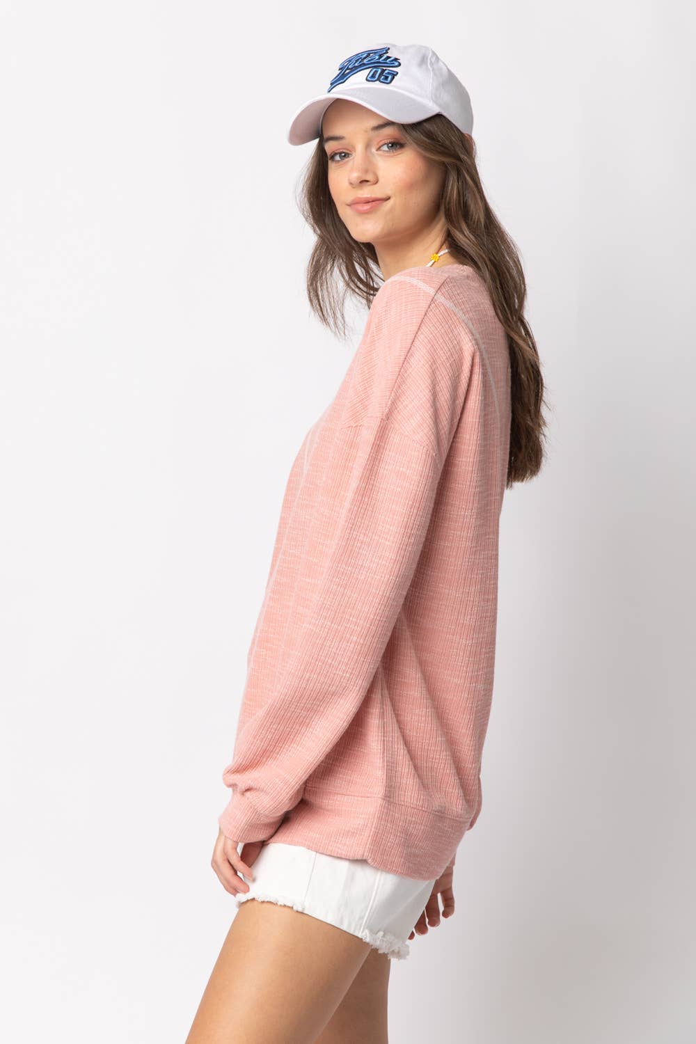 Ribbed Knit V Stitch Top NT10897