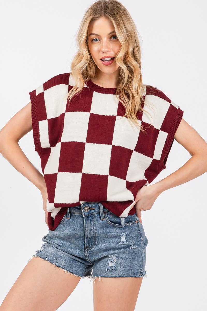 Checkered Knit Sleeveless Game day Top-CKSGD