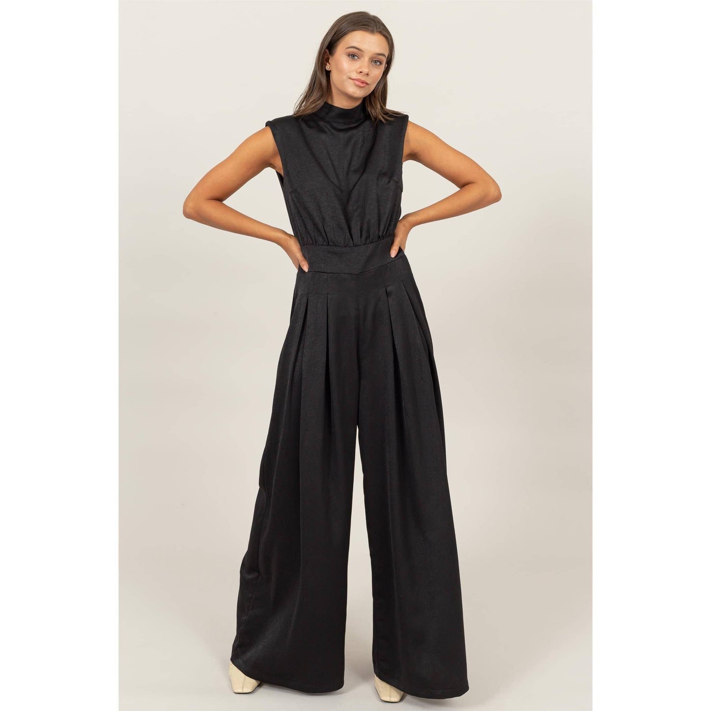SLEEVELESS WIDE LEG SATIN JUMPSUIT HF24G072-