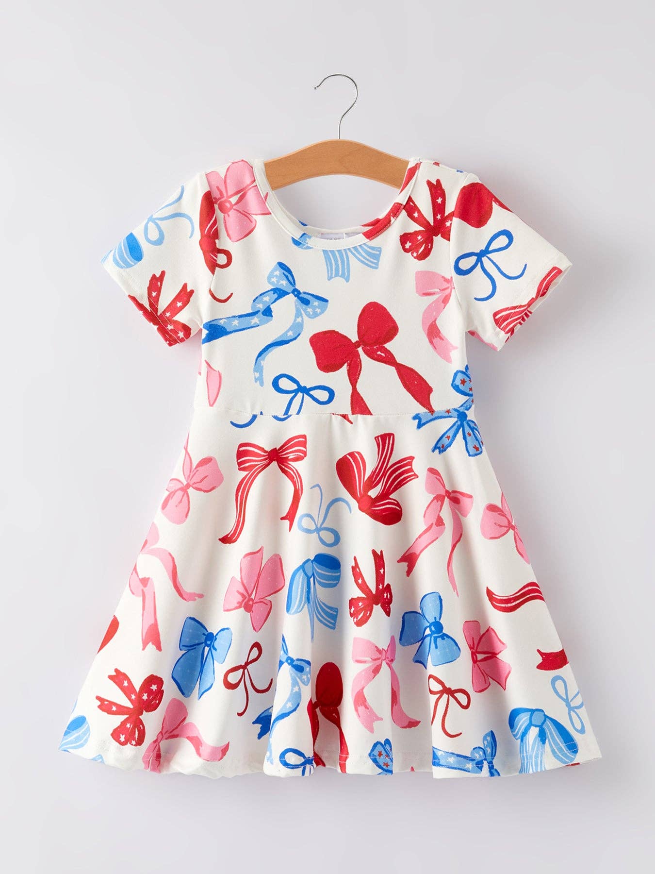 4th of july Color Bow Printed Short Sleeves Dress DRG518