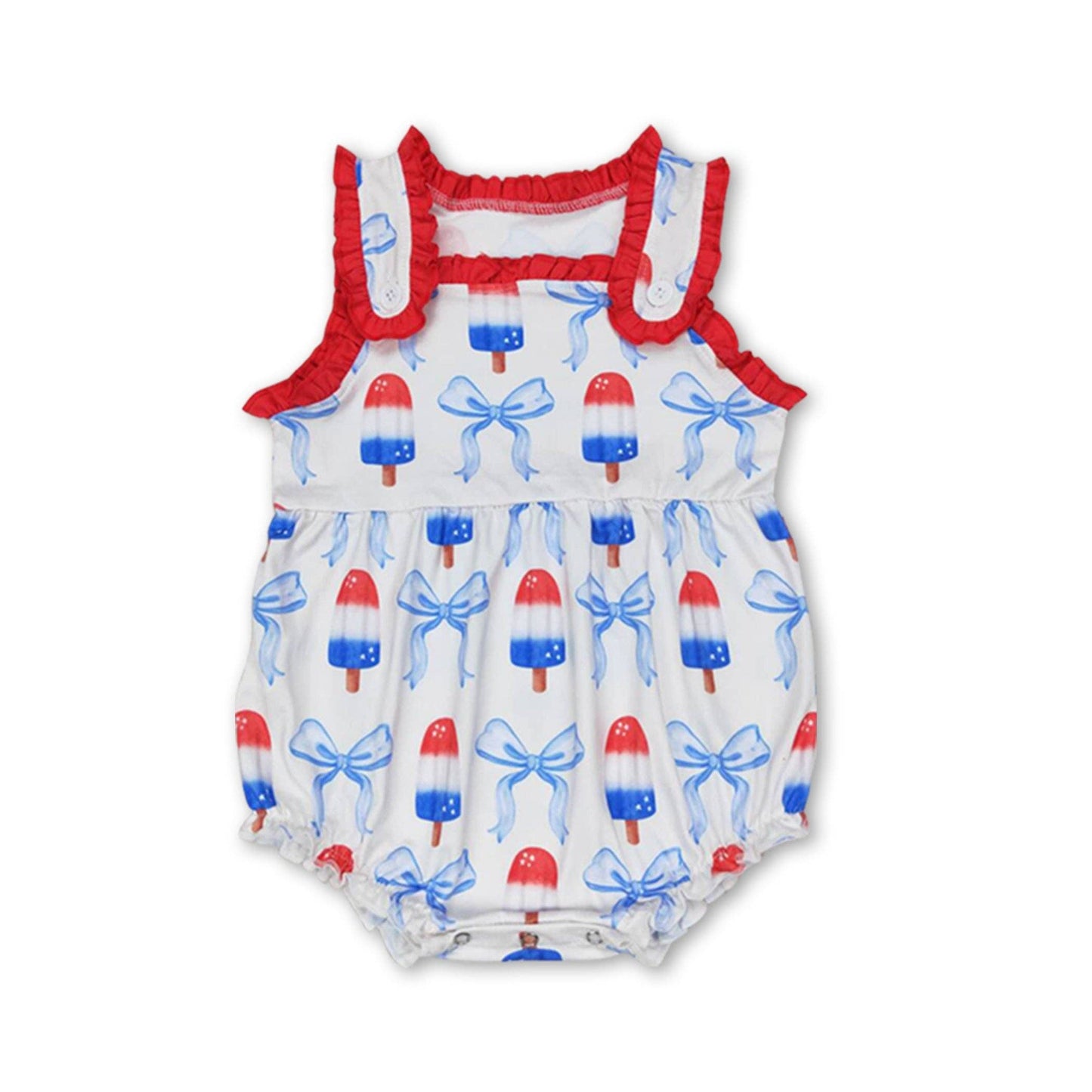 Sleeveless popsicle bow baby girls 4th of july romper SR1551