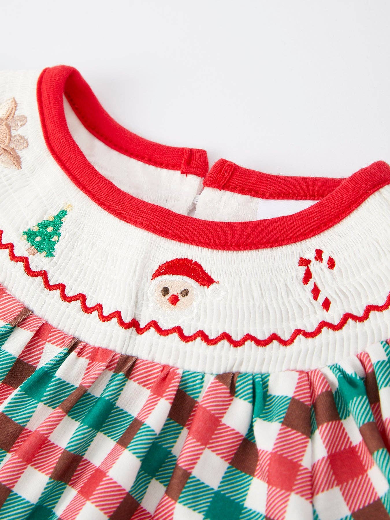 Plaid Smocking Embroidered Girls Romper RF41379
