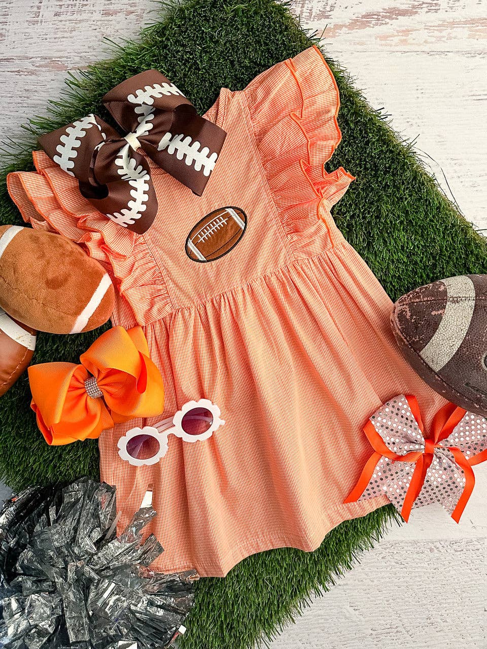 BOBCATS-Orange Classic Gingham Football Dress 50311