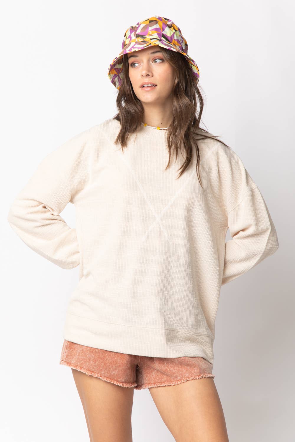 Ribbed Knit V Stitch Top NT10897