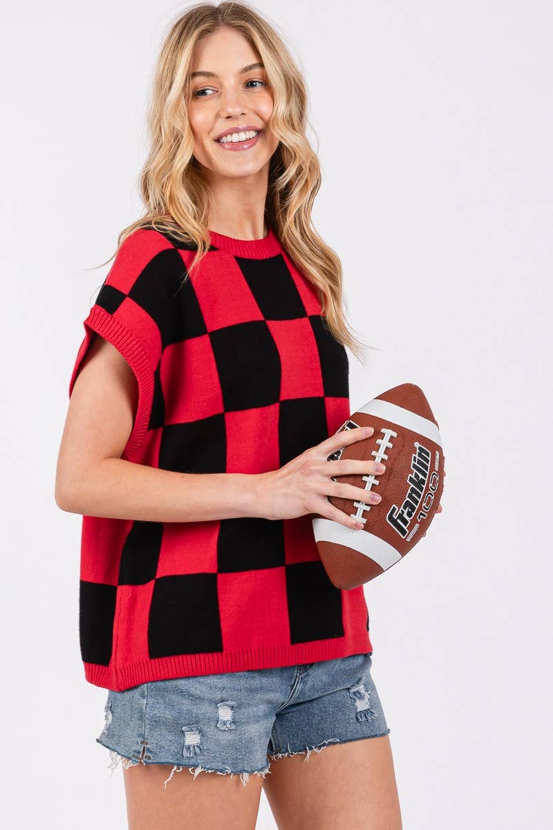 Checkered Knit Sleeveless Game day Top-CKSGD