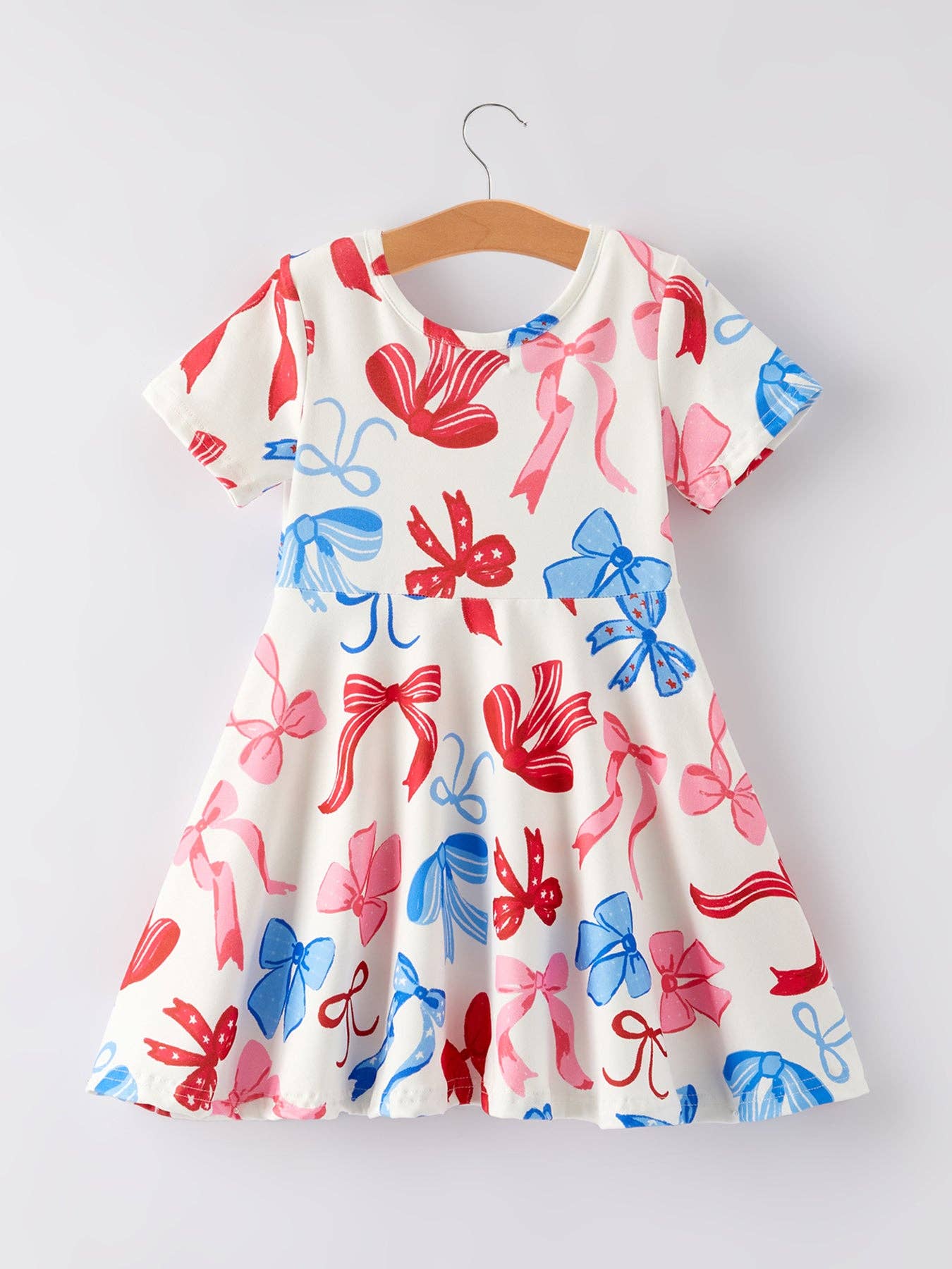 4th of july Color Bow Printed Short Sleeves Dress DRG518