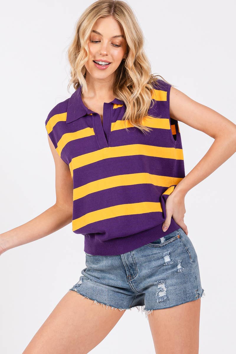 STRIPED SLEEVELESS SWEATER TOP- SSST2