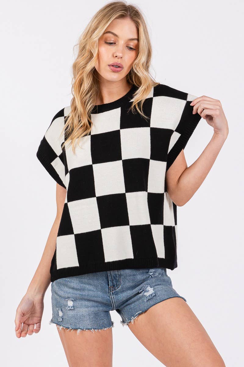 Checkered Knit Sleeveless Game day Top-CKSGD