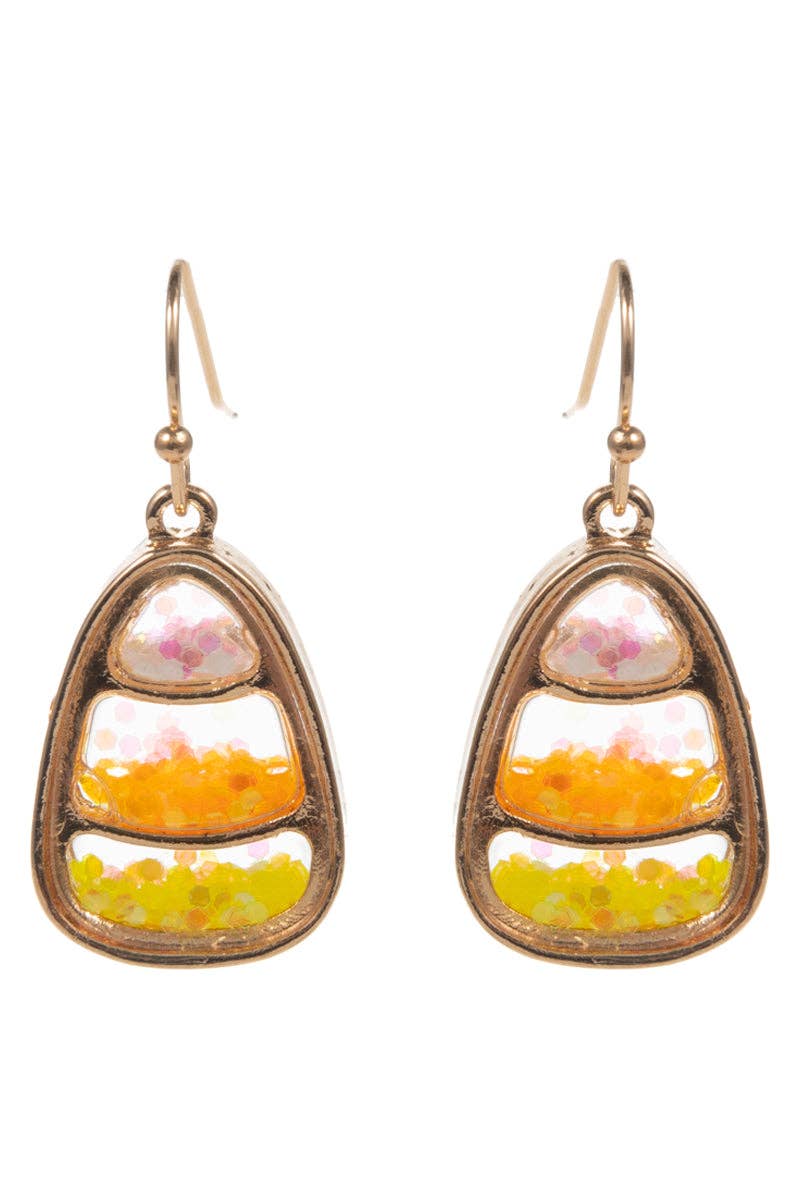 Halloween Candy Corn Glitter Shaker Hook Earrings-101325