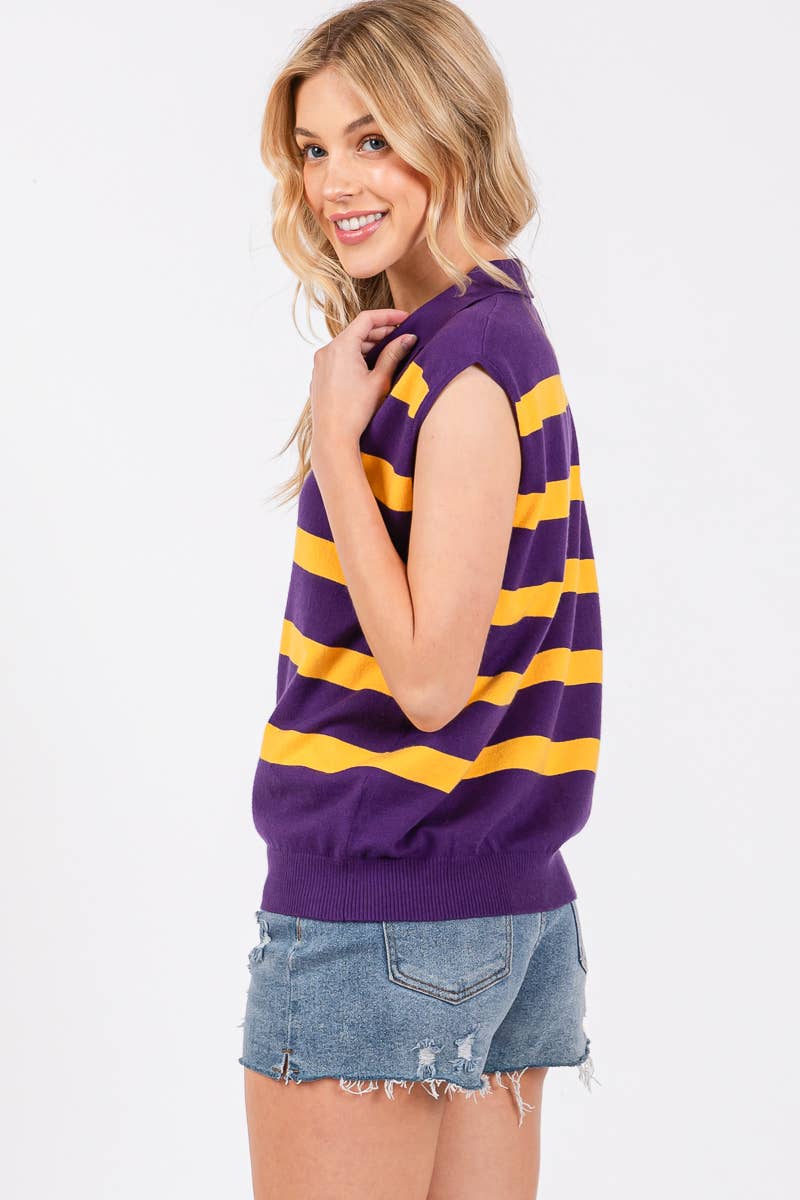 STRIPED SLEEVELESS SWEATER TOP- SSST2