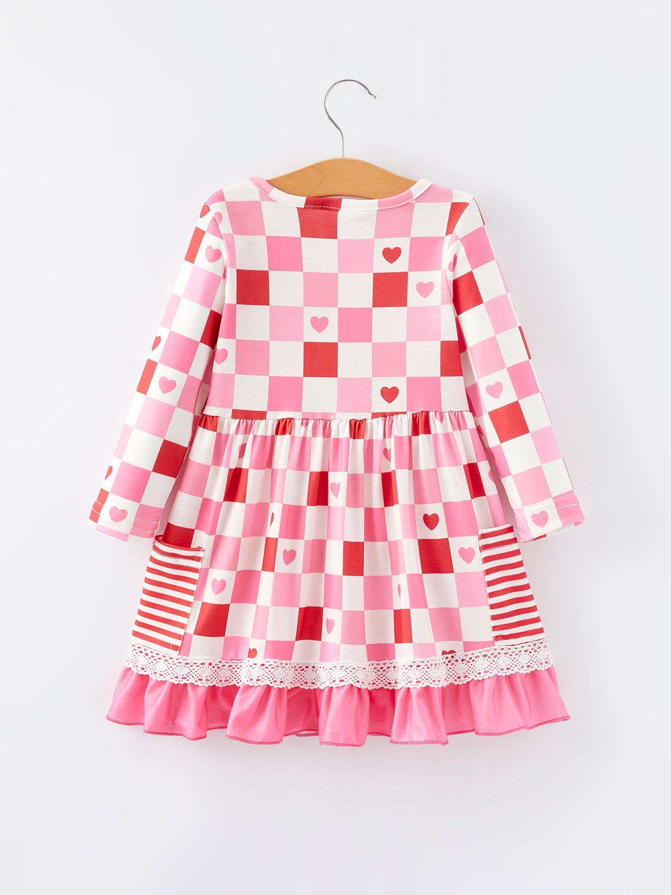 Valentine's Day Checkerboard Print Pink Pocket Dress - DRG50041