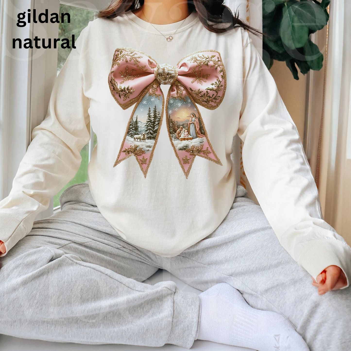 Jesus Christmas Coquette Bow LONGSLEEVE (GILDAN)