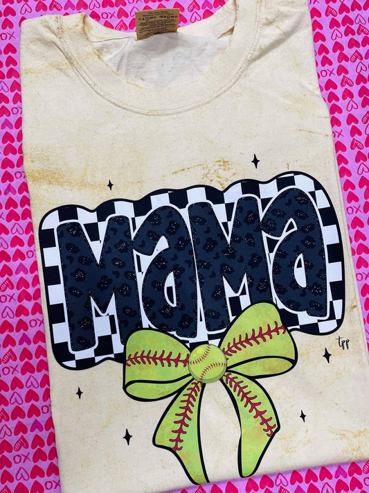 Mama with Softball Bow - (Comfort Color)