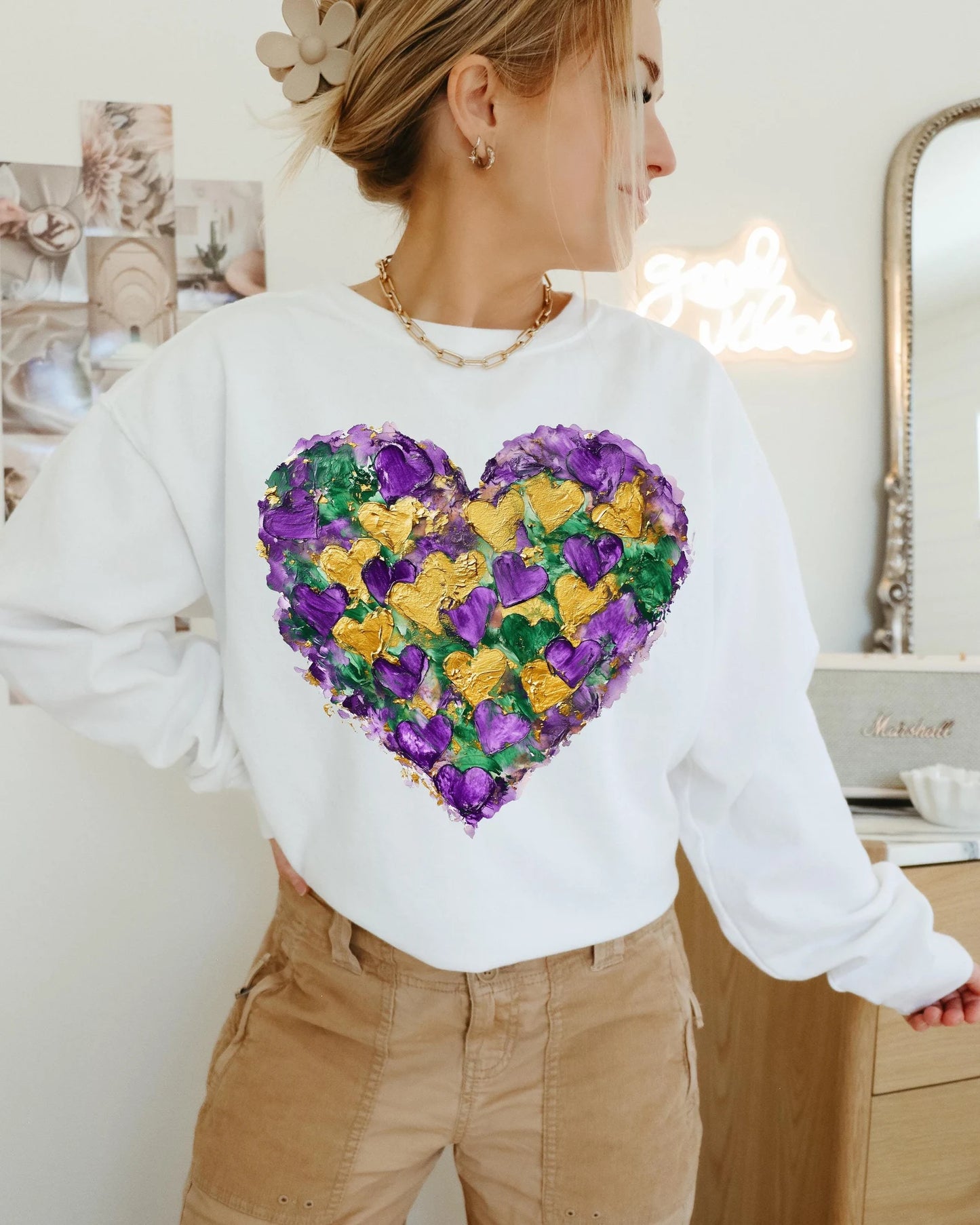 HEART PAINT BRUSH STROKE MARDI GRAS STYLE (Gildan LONG SLEEVE)