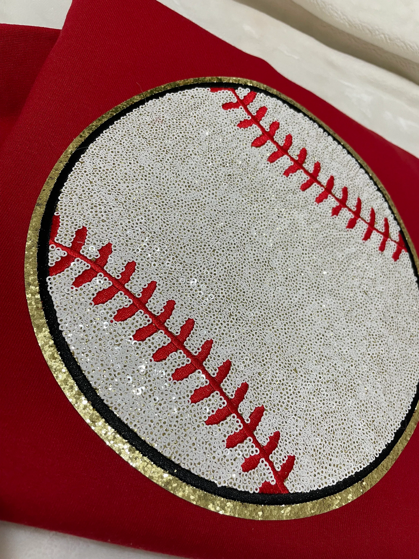 Chenille/sequin baseball sweatshirt