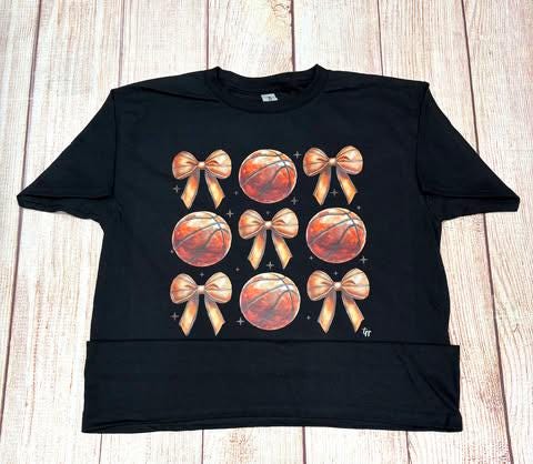 Basketball Bows Adult T Shirt- Basketball Shirt- Girls Basketball Shirt-Direct to Film Imaging-