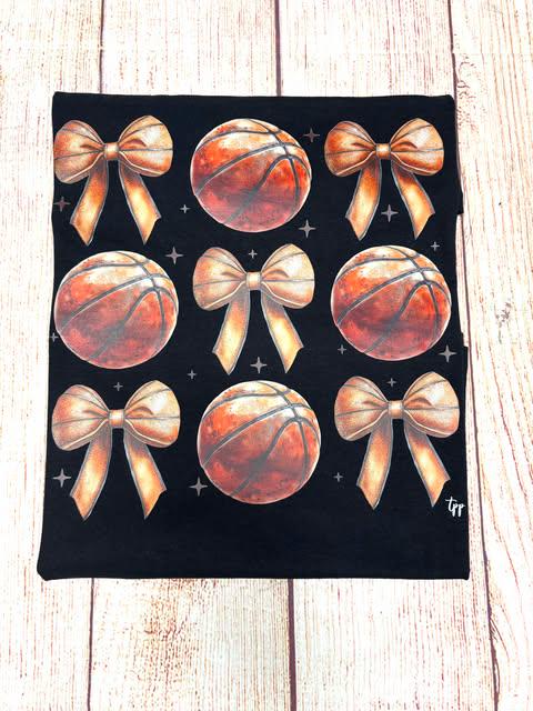 Basketball Bows Adult T Shirt- Basketball Shirt- Girls Basketball Shirt-Direct to Film Imaging-