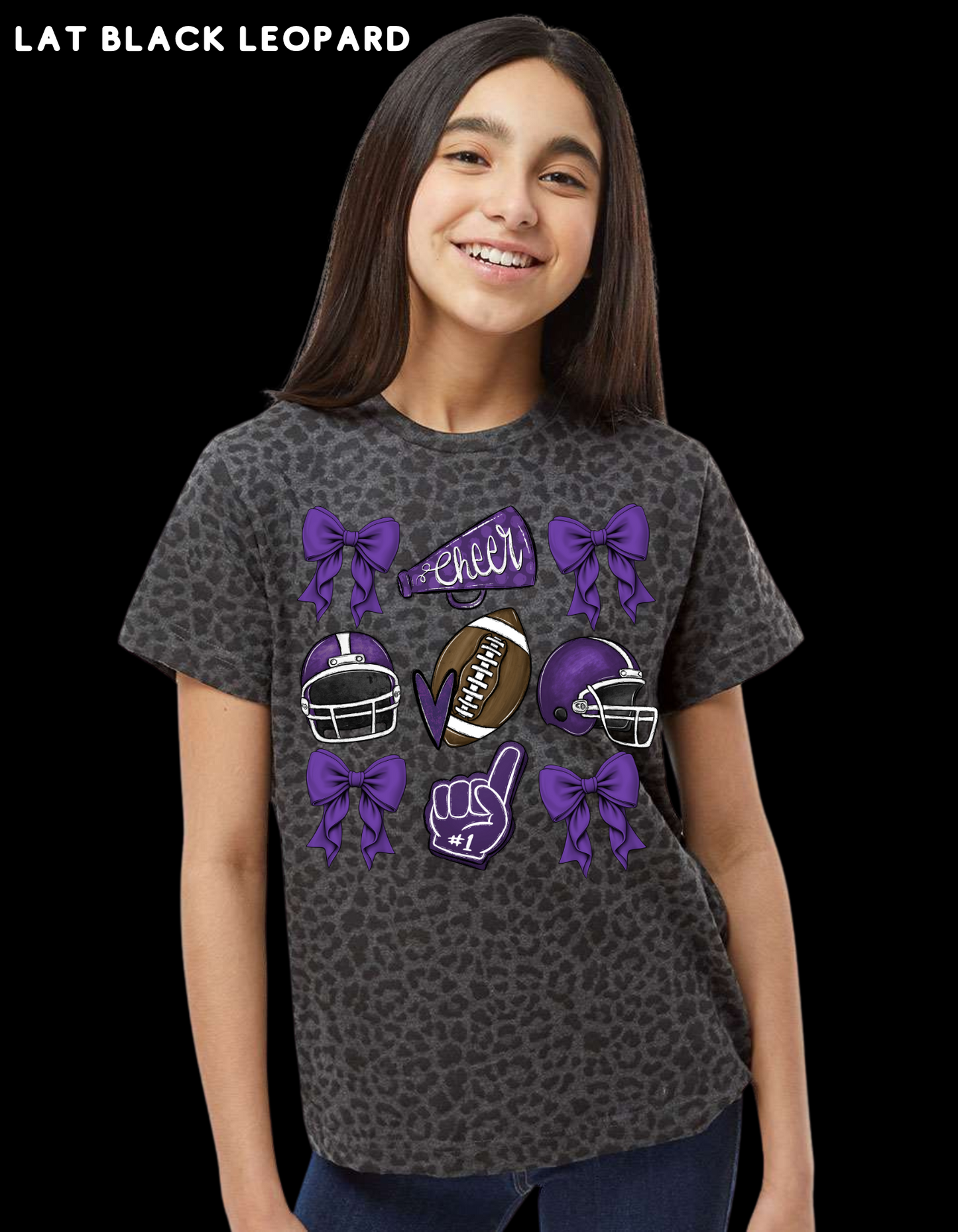 Bows, football and helmet -(PURPLE) T-SHIRT