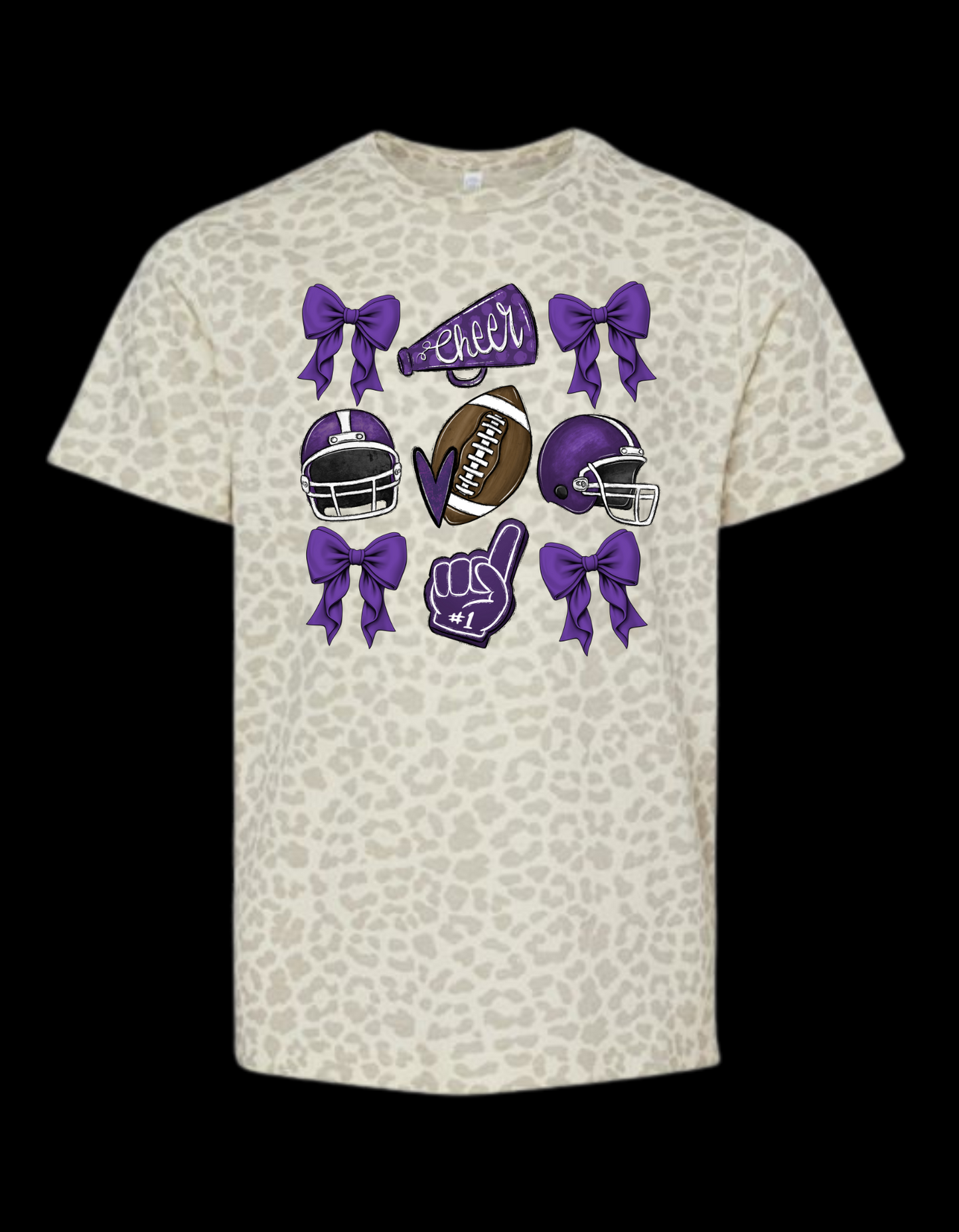 Bows, football and helmet -(PURPLE) T-SHIRT