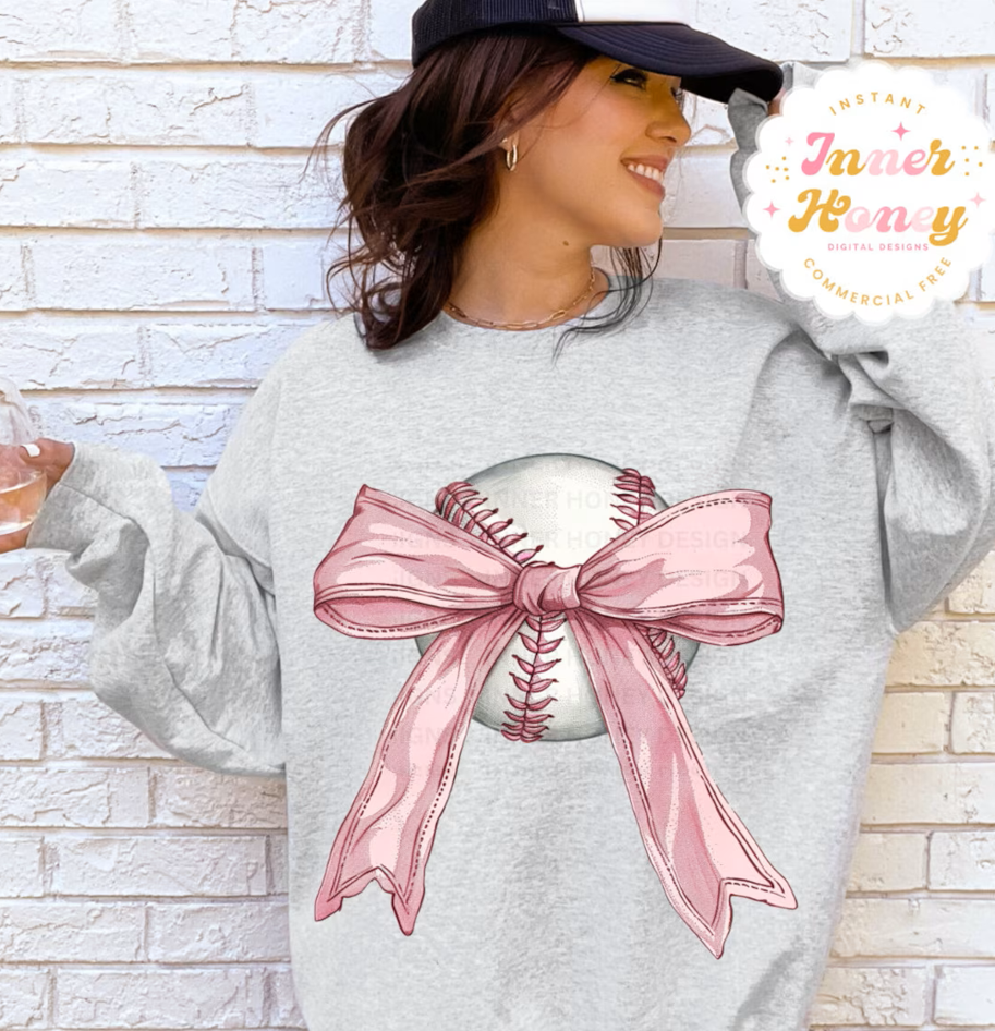 Vintage baseball and pink bow T-shirt
