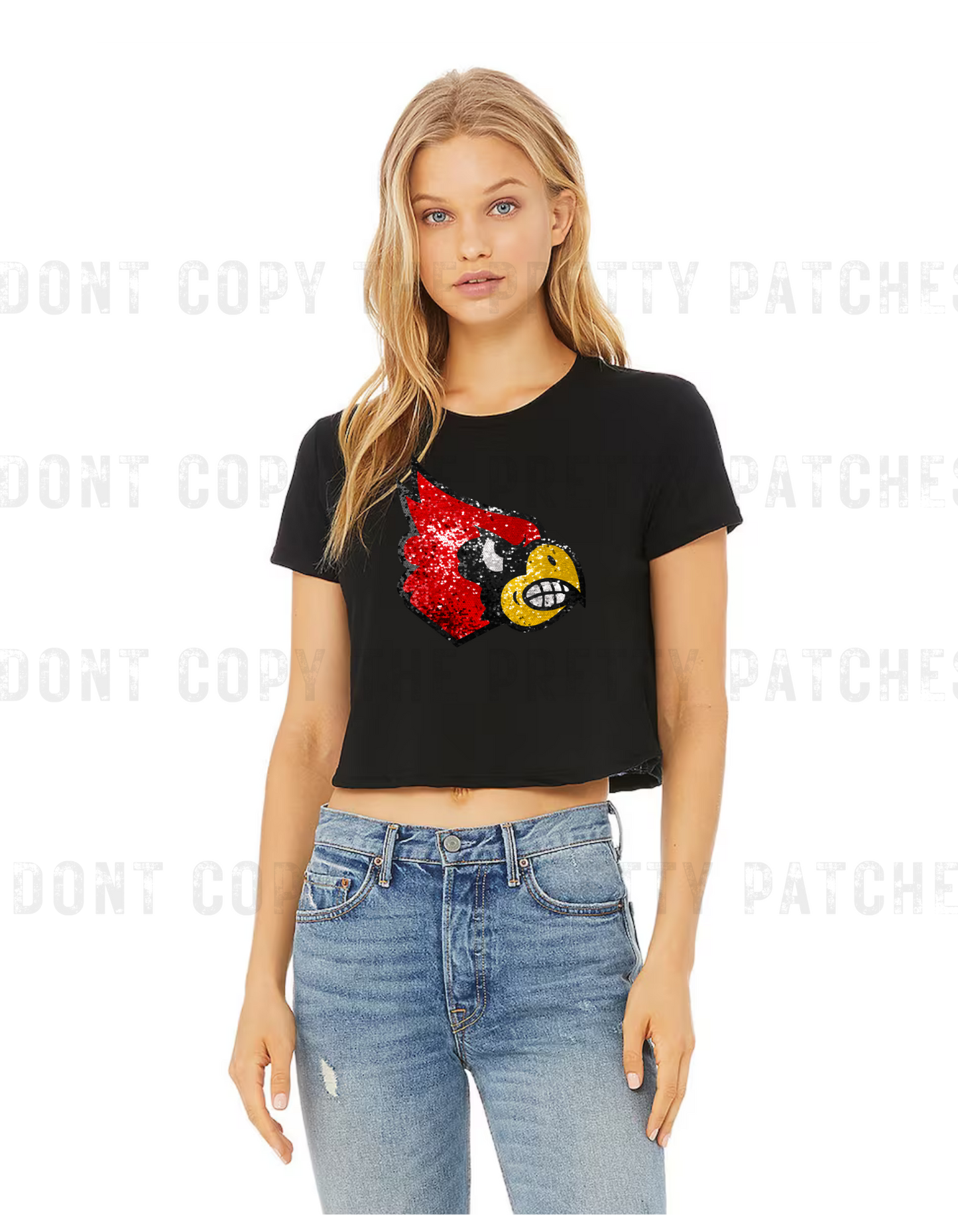 Faux sequin cardinals crop top