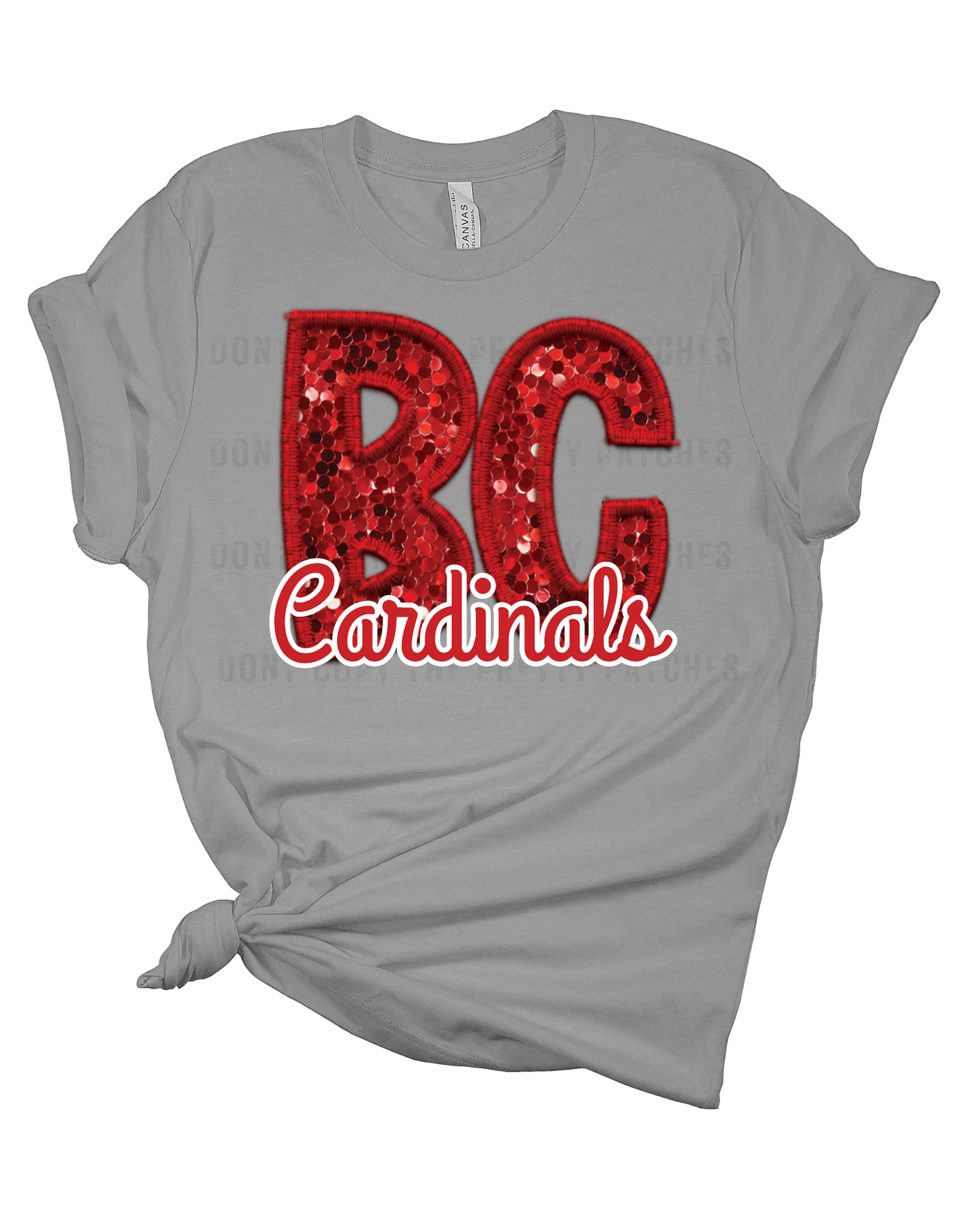 Cardinals Faux Embroidery T-shirt (RED BC- RED AND WHITE CARDINALS CURSIVE)