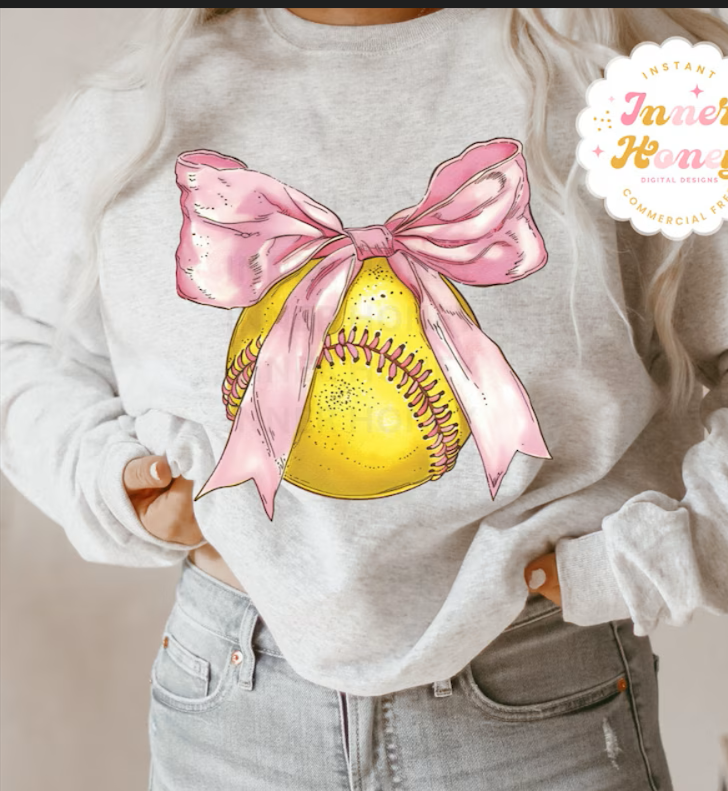 Vintage softball and pink bow Tee shirt (GILDAN ONLY)
