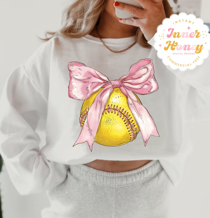 Vintage softball and pink bow Tee shirt (GILDAN ONLY)