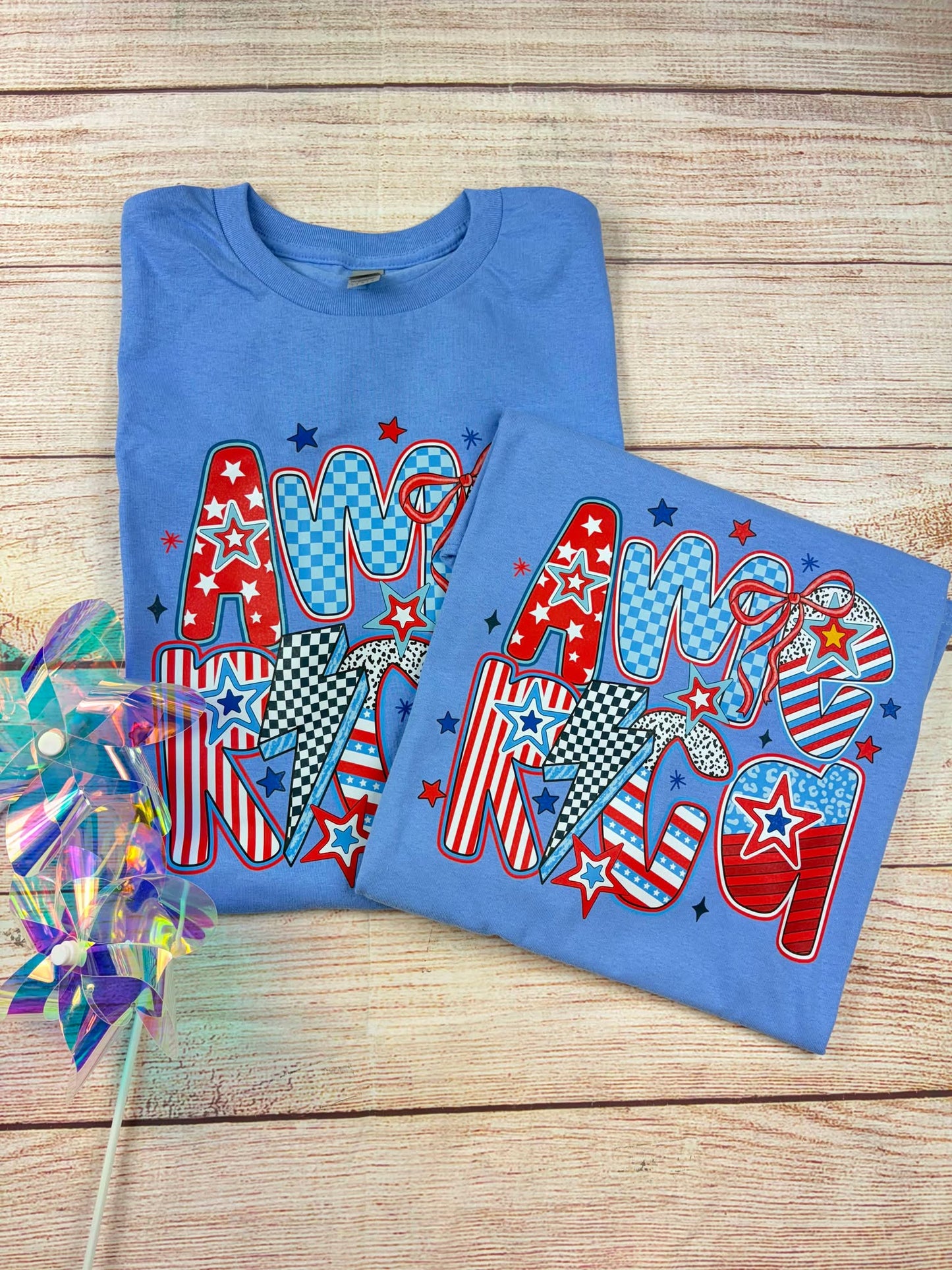 America with Bow - T SHIRT - (Jerzee/Gildan)