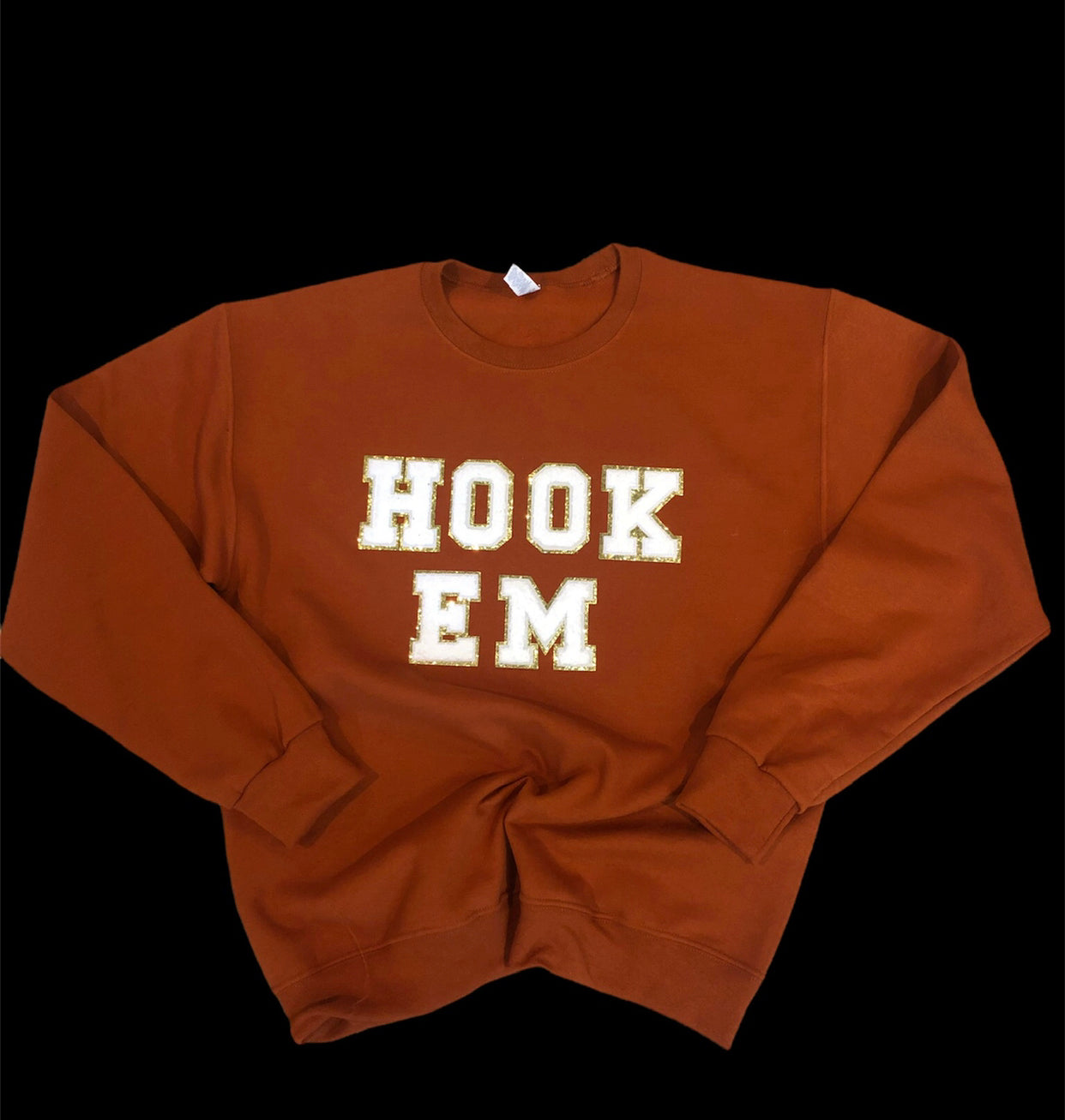 Burnt orange Hook em chenille sweater